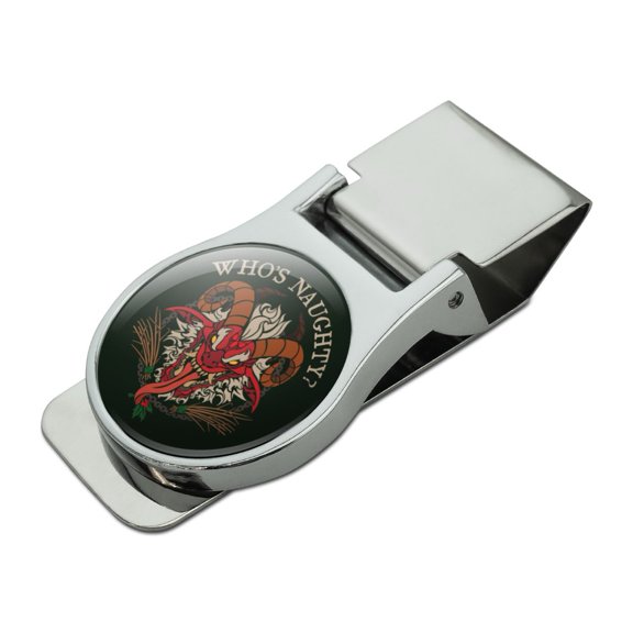 Krampus Who's Naughty Christmas Holiday Satin Chrome Plated Metal Money Clip