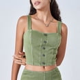 thumbnail image 6 of vigerkar Womens Denim Stretchy Vest Square Neck Sleeveless Tight Causal Basic Jean Tank Tops Summer Trendy (Green, L), 6 of 7