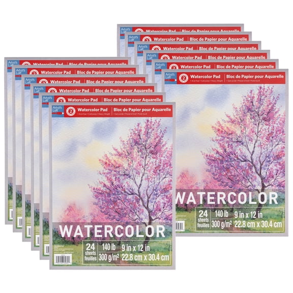 9” x 12” Level 2 Watercolor Pad by Artist's Loft - Heavyweight and Acid Free Paper for Watercolor Paints - Bulk 12 Pack