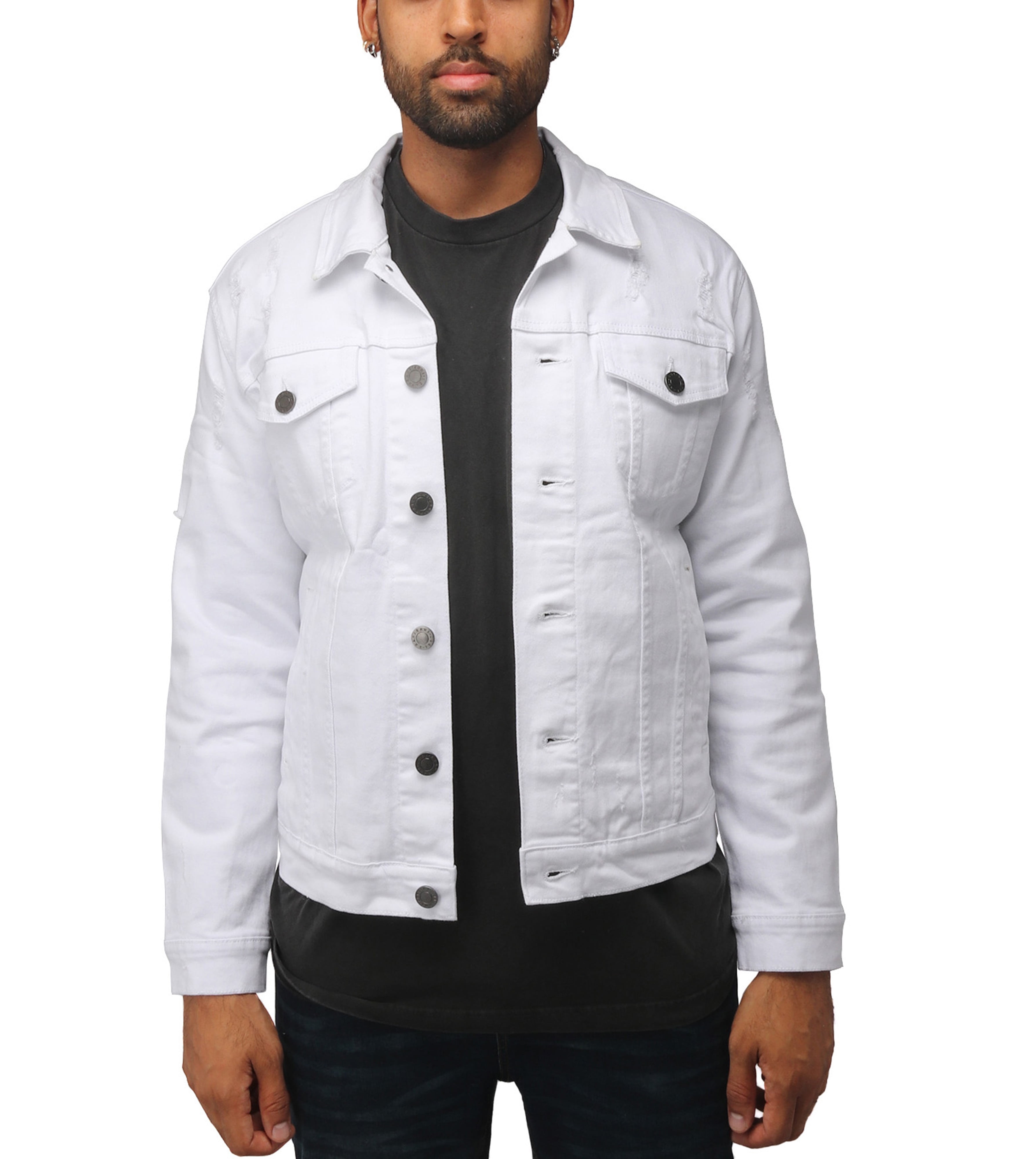 X RAY Mens Denim Jacket Washed Casual Trucker Jacket for Men, White - Ripped, Large - Walmart.com