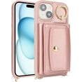 thumbnail image 2 of for iPhone 15 Case with Card Holder for Women, for iPhone 15 Phone Case Wallet with Strap Credit Card Slots Crossbody with Kickstand Zipper Case for iPhone15-Rose Gold, 2 of 13
