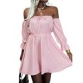 thumbnail image 3 of DYMADE Women Solid Color Lace Up Long Sleeve Ruffle High Waist Dress, 3 of 6