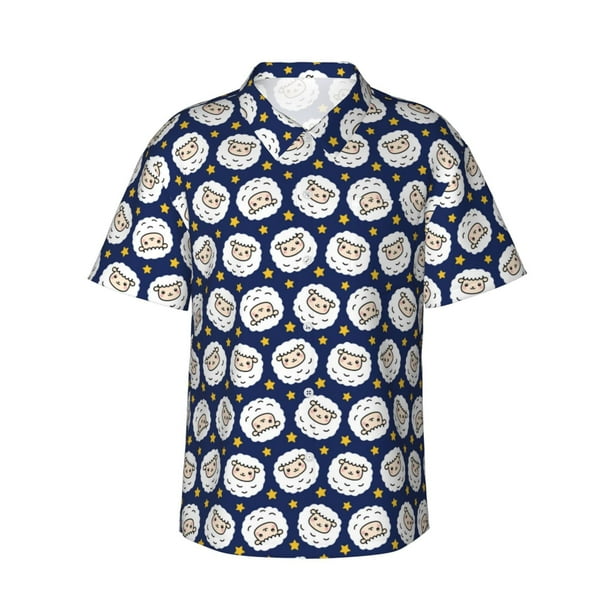 Balery Cute Sheep With Star Camisas hawaianas de manga corta para hombre, camisas playeras de corte holgado, camisas de vacaciones con botones,Small
