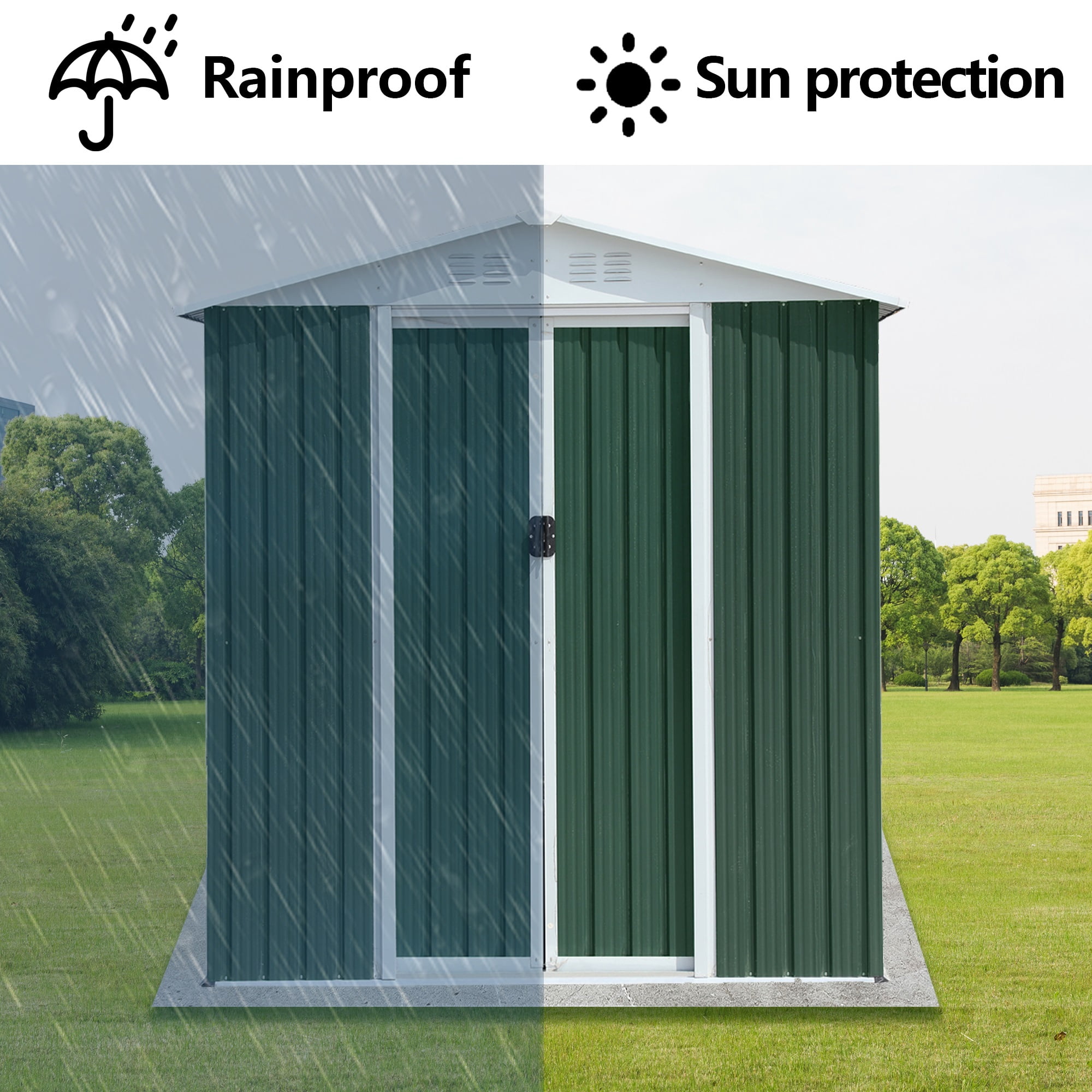 6x4FT Outdoor Tool Storage House Garden Shed w Aluminum Alloy Frame&Sliding Door