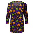 thumbnail image 4 of Halloween 3/4 Sleeve V Neck Shirt for Women Funny Halloween Graphic Tee Fall Winter Loose Fit Tops, 4 of 5
