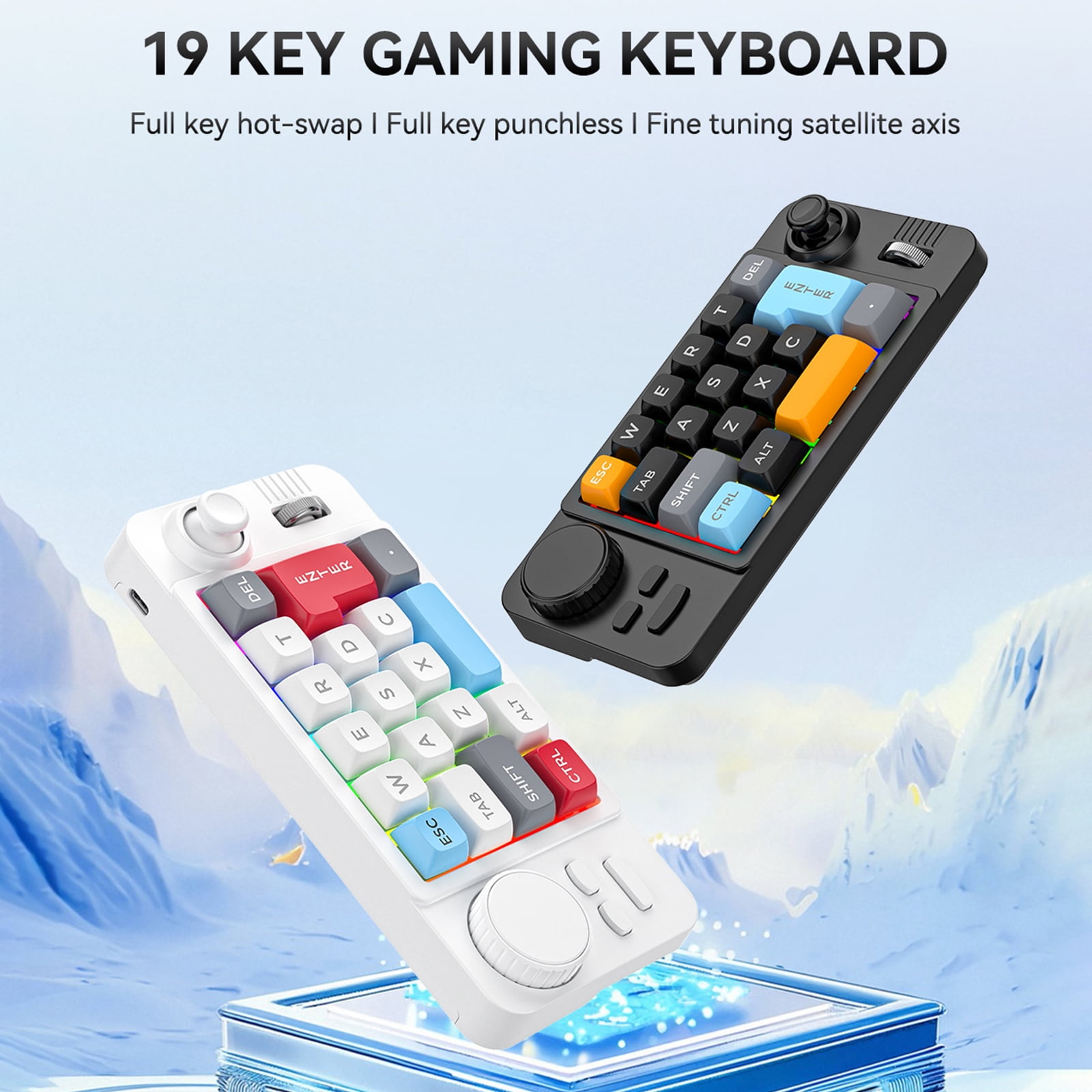RYUJNDK Color Illuminated 19 Small Gaming Keyboard Customizable Joystick Double Macroed Wheel Hot Swappable Switches