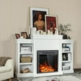 thumbnail image 3 of Giantex 70" Freestanding Mantel Stand, Modern Media Fireplace Cabinet, Wooden Mantel Console Table w/Storage Shelves, White, 3 of 9