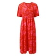 thumbnail image 5 of Autumn Wedding Guest Dress Plus Size Floral Maxi Dress Casual Long Dress With Round Neck Spring Summer Fall Dresses Women Red XXXXL, 5 of 7