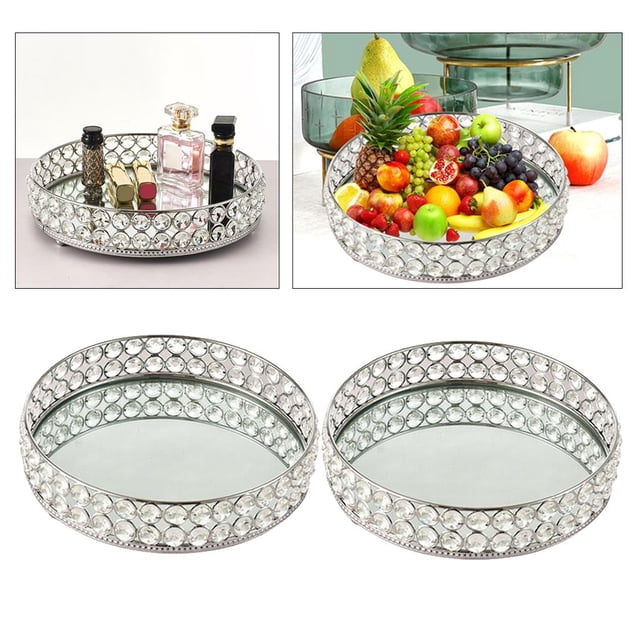 Bandeja de cosméticos de cristal Macarena organizador de joyería redonda decorativa 2 piezas