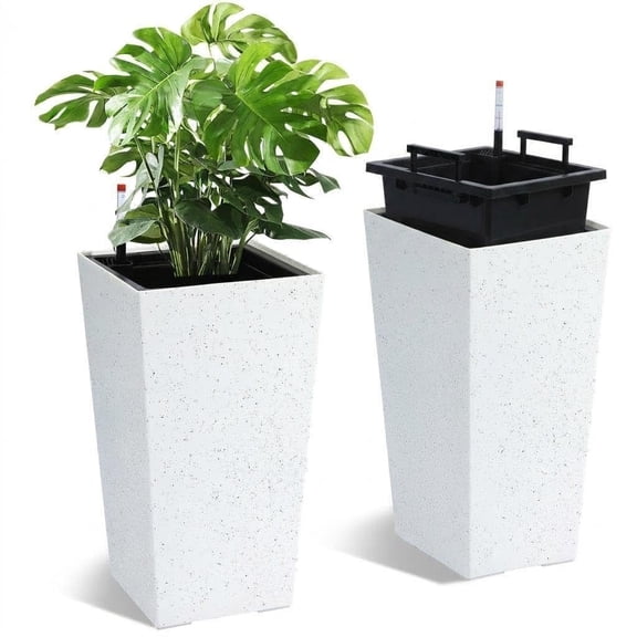 22.5" Tall Planters Set of 2Outdoor&Indoor Planter PotsWhite and Black Dots | Modern Conical Black Planter Pots Set of 2 – Tall Indoor & Outdoor Flower Pots with Self-Watering System, Drainage Holes