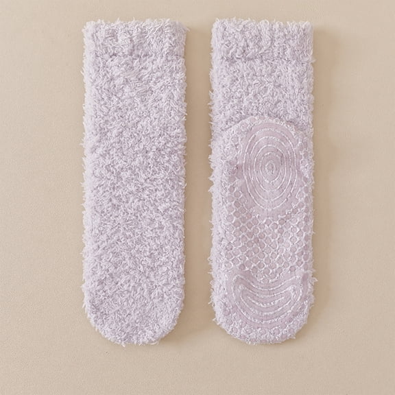 Trgacdwlo Slipper Socks for Women, Plain Solid Tone Fluffy Fuzzy Crew Slipper Socks, Thick Warm Non Slip Gripper Bottom Anti-Skid Indoor Floor Slipper Socks