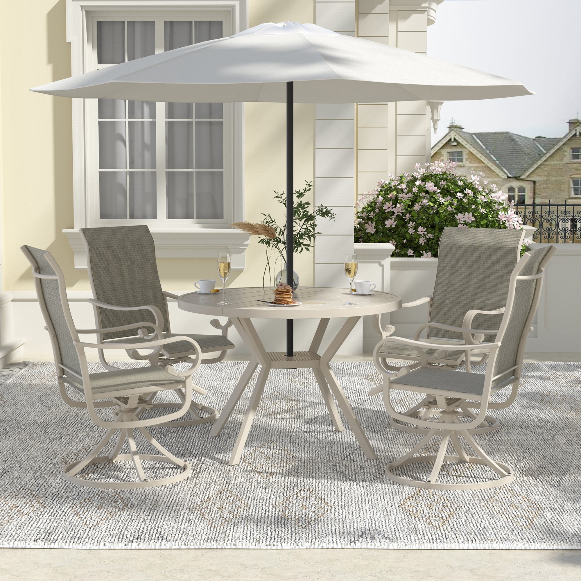 Zidtia Patio Swivel Rocker Chairs Set of 2, High Back Outdoor Dining Chairs with Sturdy Metal Frame, All-Weather Swivel Chairs,Sandshell