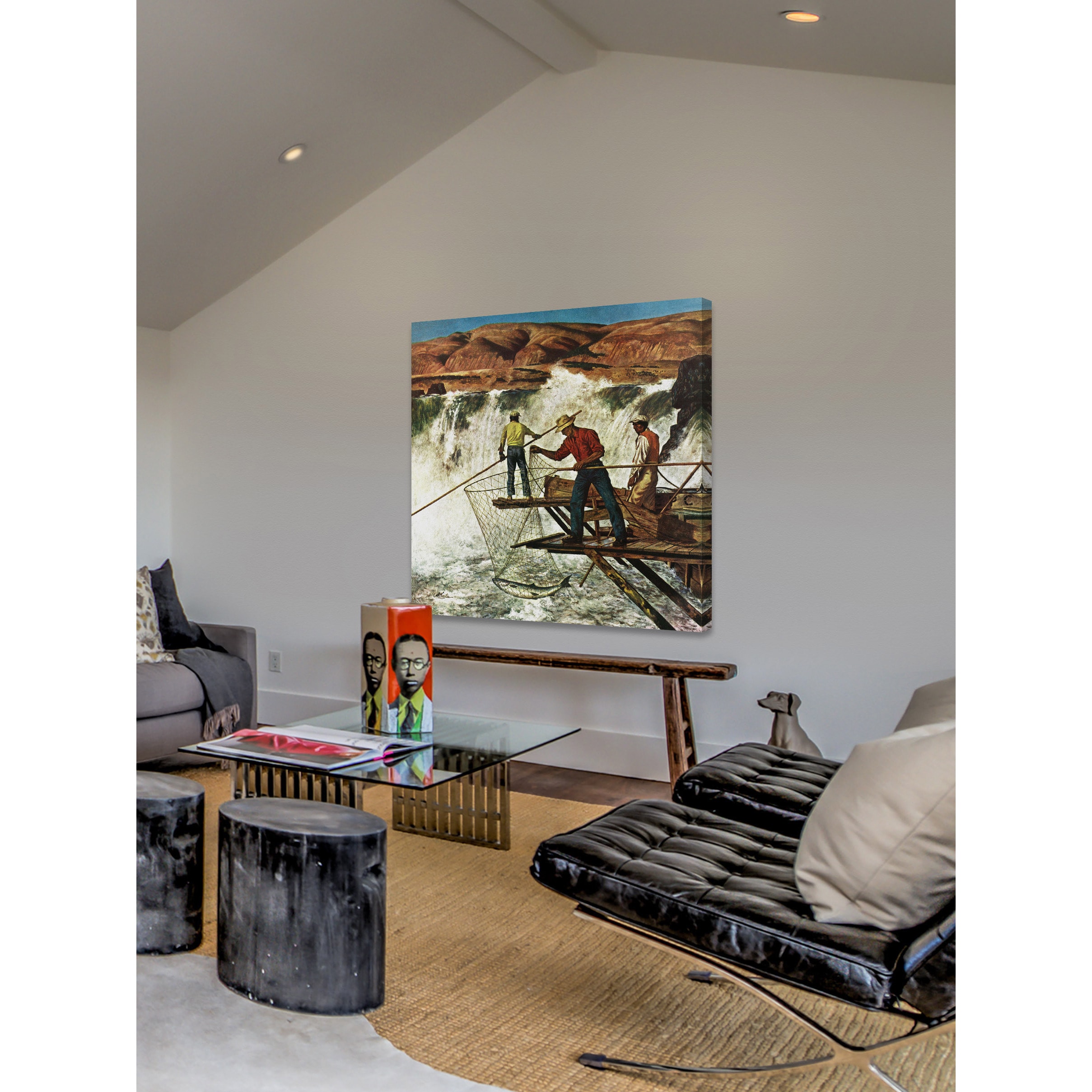 "Salmon Fishing" Painting Print on Wrapped Canvas