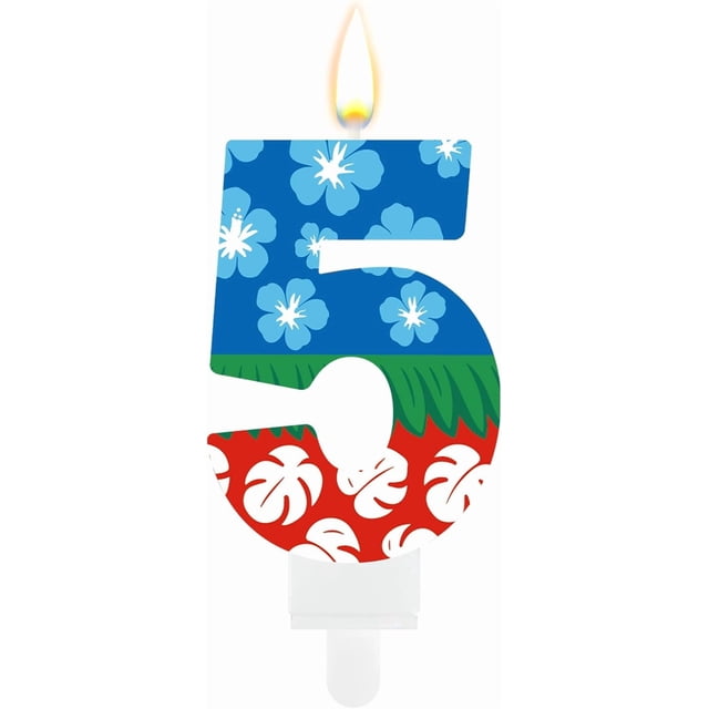 Tropical Cartoon Birthday Number Candle, Cartoon Flower Summer Blue and Red Candle Topper Fun & Colorful Cake Topper for Hawaiian Party Decorations Perfect for Kids‘ Birthday Cake (5)