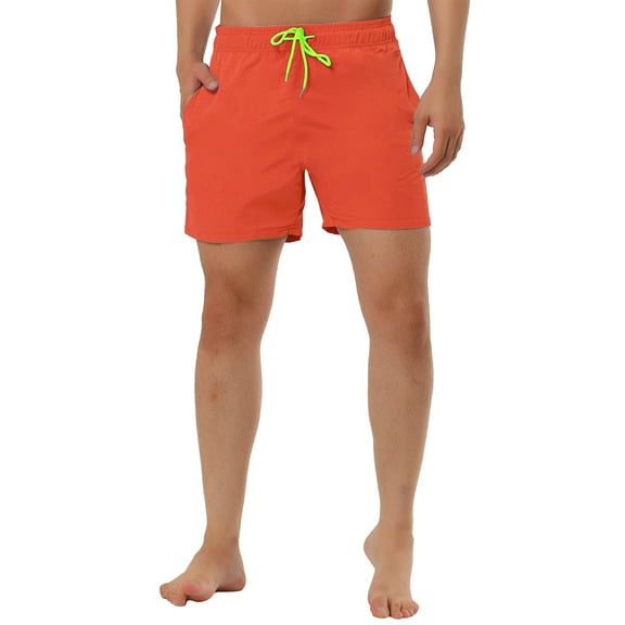 INSPIRE CHIC Men's Shorts Summer Beach Shorts Solid Mesh Lining Drawstring Waist Swim Shorts 34 Orange