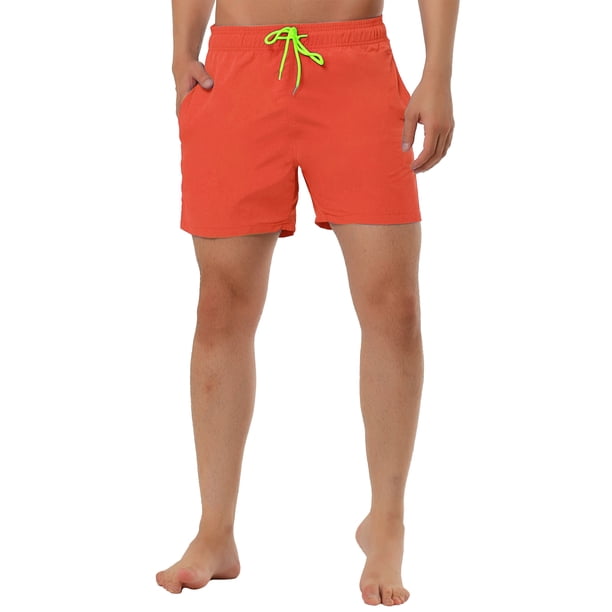Pantalones cortos de verano para hombres INSPIRE CHIC para el Día del Padre, pantalones cortos de playa sólidos con forro de malla y cintura con cordón, 32 naranja