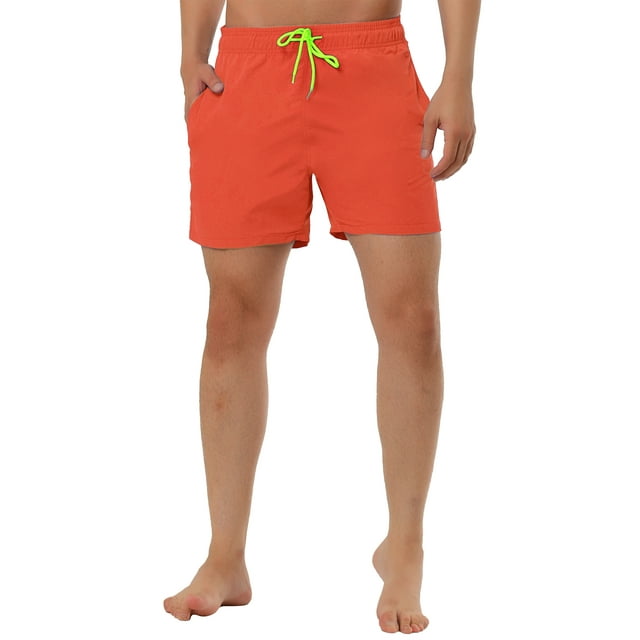 Pantalones cortos de verano para hombres INSPIRE CHIC para el Día del Padre, pantalones cortos de playa sólidos con forro de malla y cintura con cordón, 32 naranja