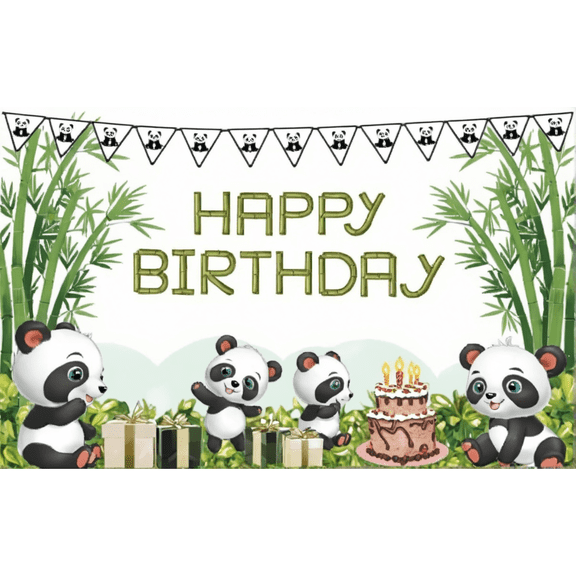 LUUFILx Cute Cartoon Panda Backdrop Bamboo Flower Panda Theme BirthdayParty Baby Shower Decor Polyester Photography Background Banner