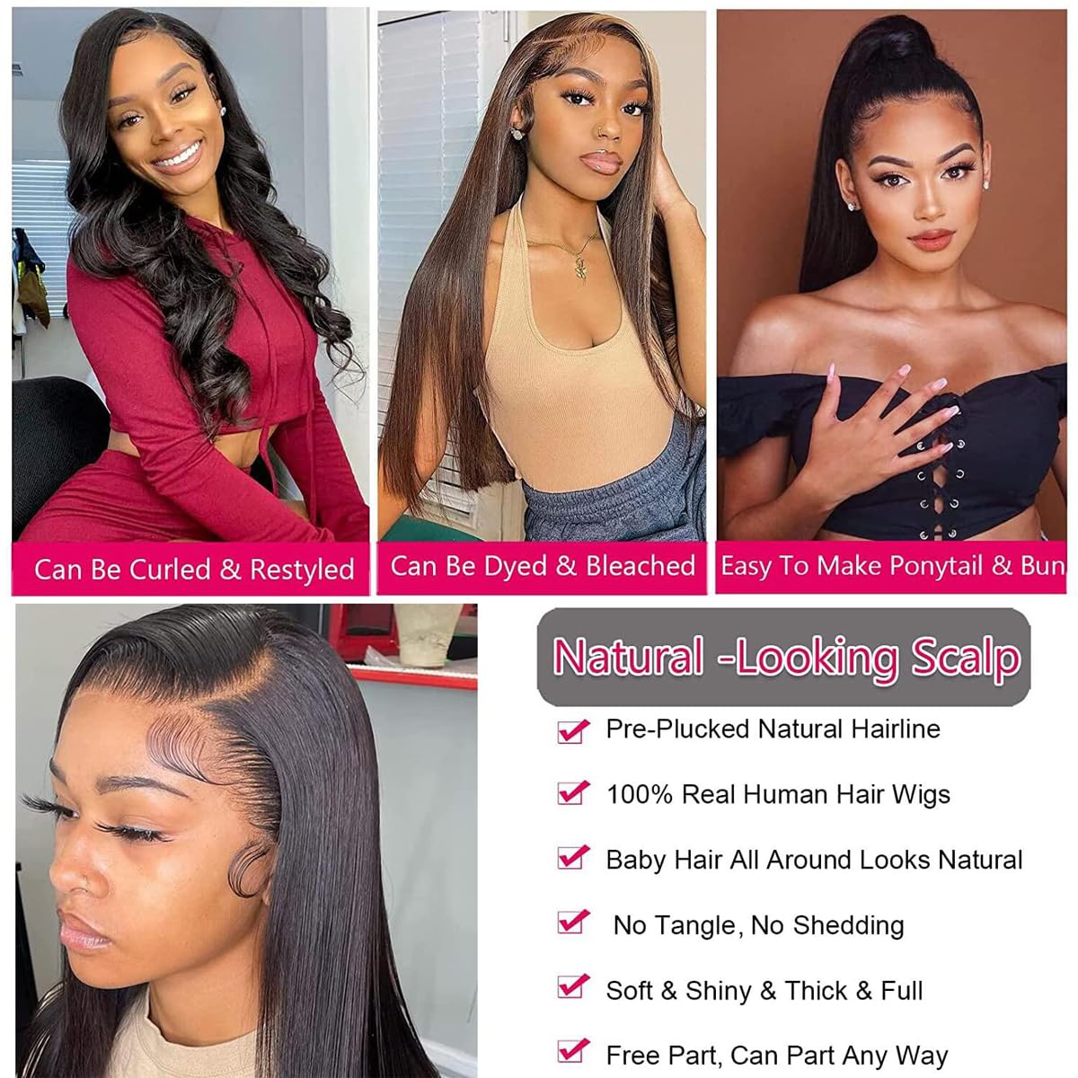 Straight Human Hair Pre Plucked, 180 Density 13x4 HD Transparent Lace Front Wigs, Glueless Wig with Baby Hair, Brazilian Natural Color 20&nbsp;Inch