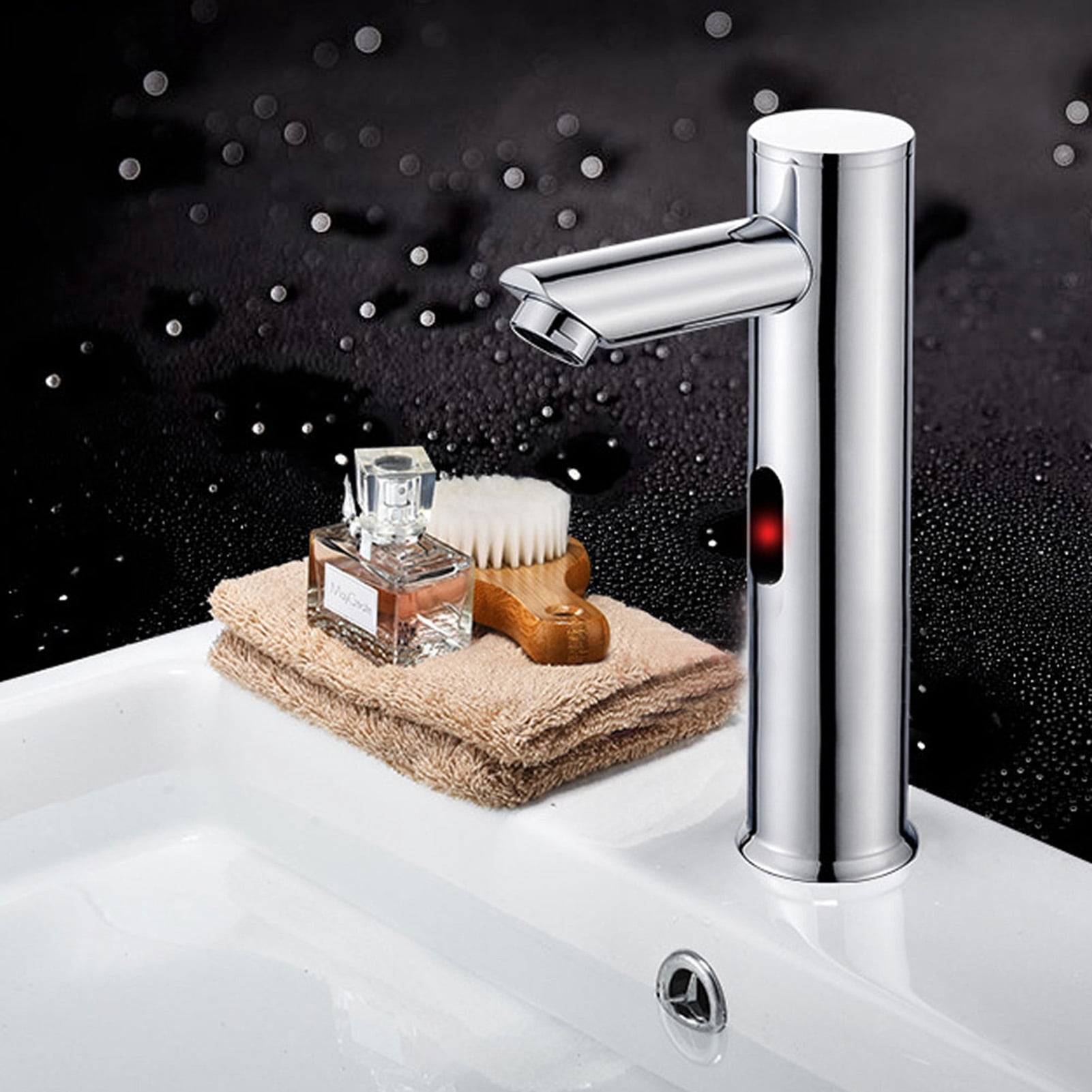 YAHHU Touchless Automatic Sensor Faucet G1/2in Single Cold Brass Bathroom Sink Water Tap, Electroplating Chrome Finish for Undercounter Basin, Hands-Free Operation, 7.9 inches / 20 cm Height