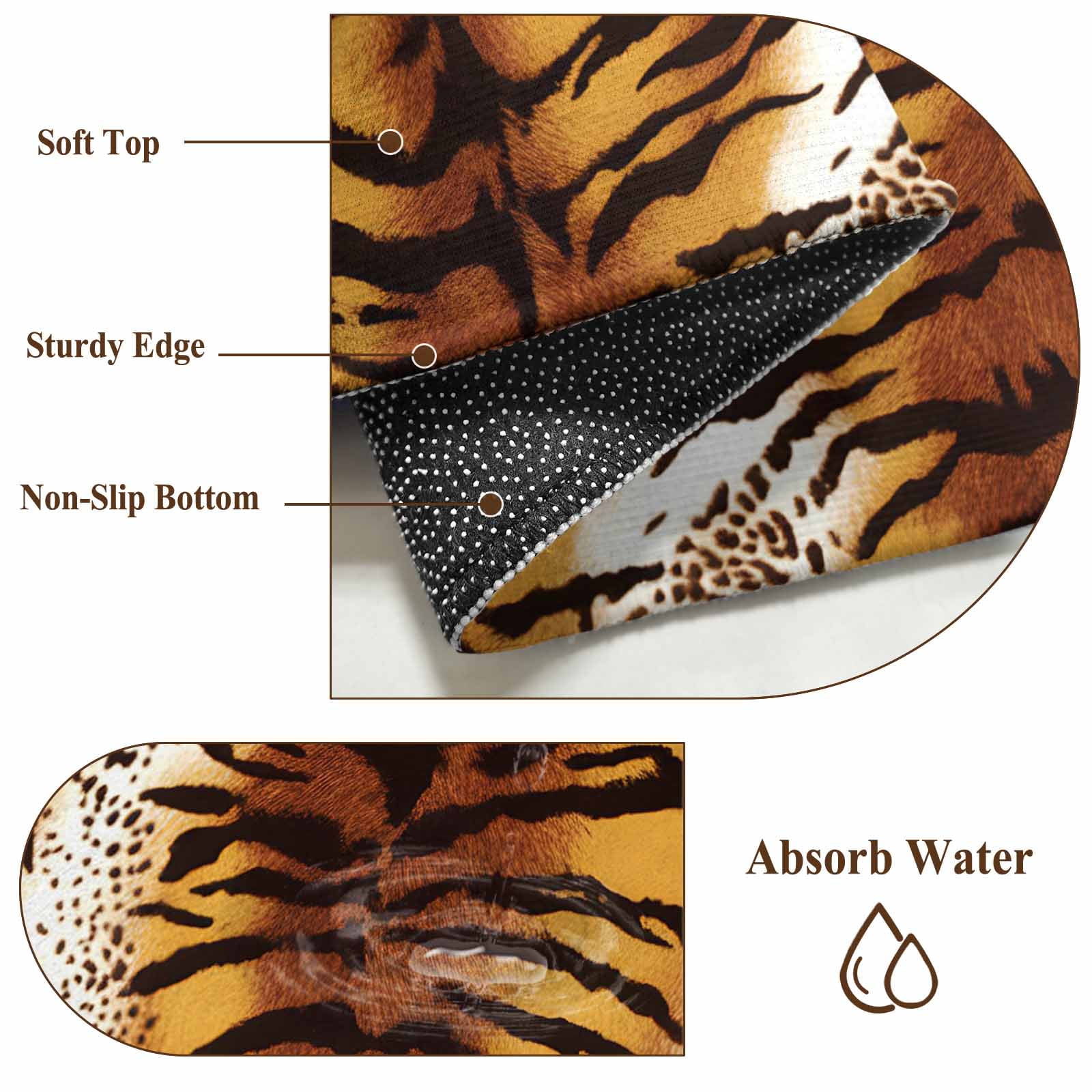Leopard Stripes Area Rugs 5'x7', Washable Small Throw Rugs for Laundry Room Playroom, Farmhouse Brown Black Animals Texture Indoor Outdoor Rug Non-Slip Low Pile Carpet Runner Reversible Floor Mats