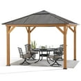 thumbnail image 2 of Sunjoy Hardtop Gazebo 11 x 11 ft. Cedar Framed Wood Gazebo with Brown Steel and Polycarbonate Hip Roof Hardtop for Garden, Backyard Shade, 2 of 9