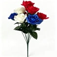 thumbnail image 2 of Beautynvta 4th of July Artificial Flowers, Patriotic Rose Flowers, Fake Silk Rose Bouquet, Red White Blue Faux Flowers for Independence Day Table Centerpiece Decor, 2 of 7
