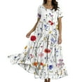 thumbnail image 5 of WTOBBY Women Casual Loose Bohemian Floral Short Sleeve Long Maxi Summer Beach Swing Dress for Festivals Vacation and Boho Chic Look,White M, 5 of 5