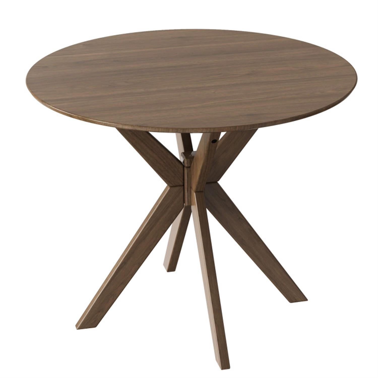 Demi Bonn 36" Round Wood Dining Table with Intersecting Pedestal Base, Modern Kitchen Table Furniture for Dining Room, Dinette, Compact Space-Saving, Brown