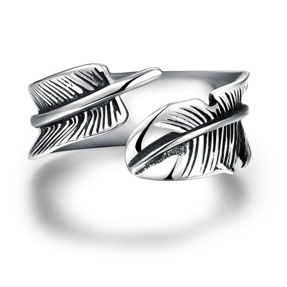Anillo de plumas Jadeshay anillo de dedo de Acero de titanio con forma de pluma Plata 8# 9# 10#