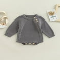 thumbnail image 2 of Infant Baby Knitting Jumpsuit  Solid Color Ribbed Long Sleeve Crew Neck Button Closure Romper for Boys Girls, 2 of 7