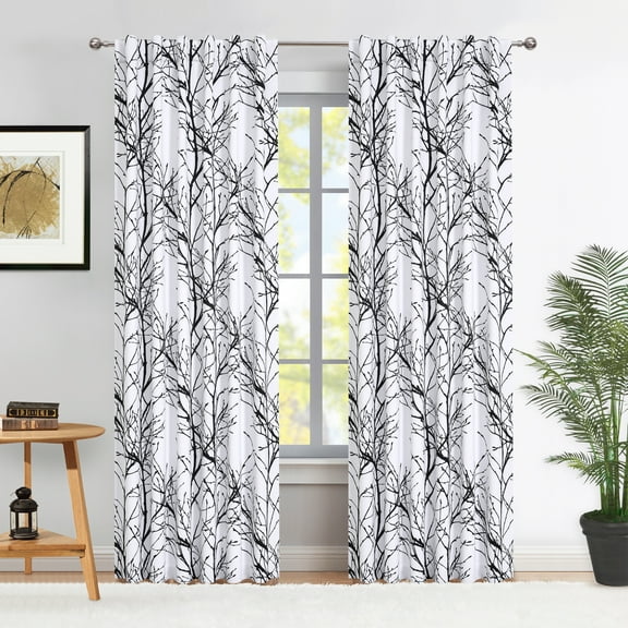 Decoultimatex Tree Branch Blackout Window Curtain Panels Black White Thermal Insulated Drapes for Bedroom Living Room, Back Tab, 52"x 84"x 2