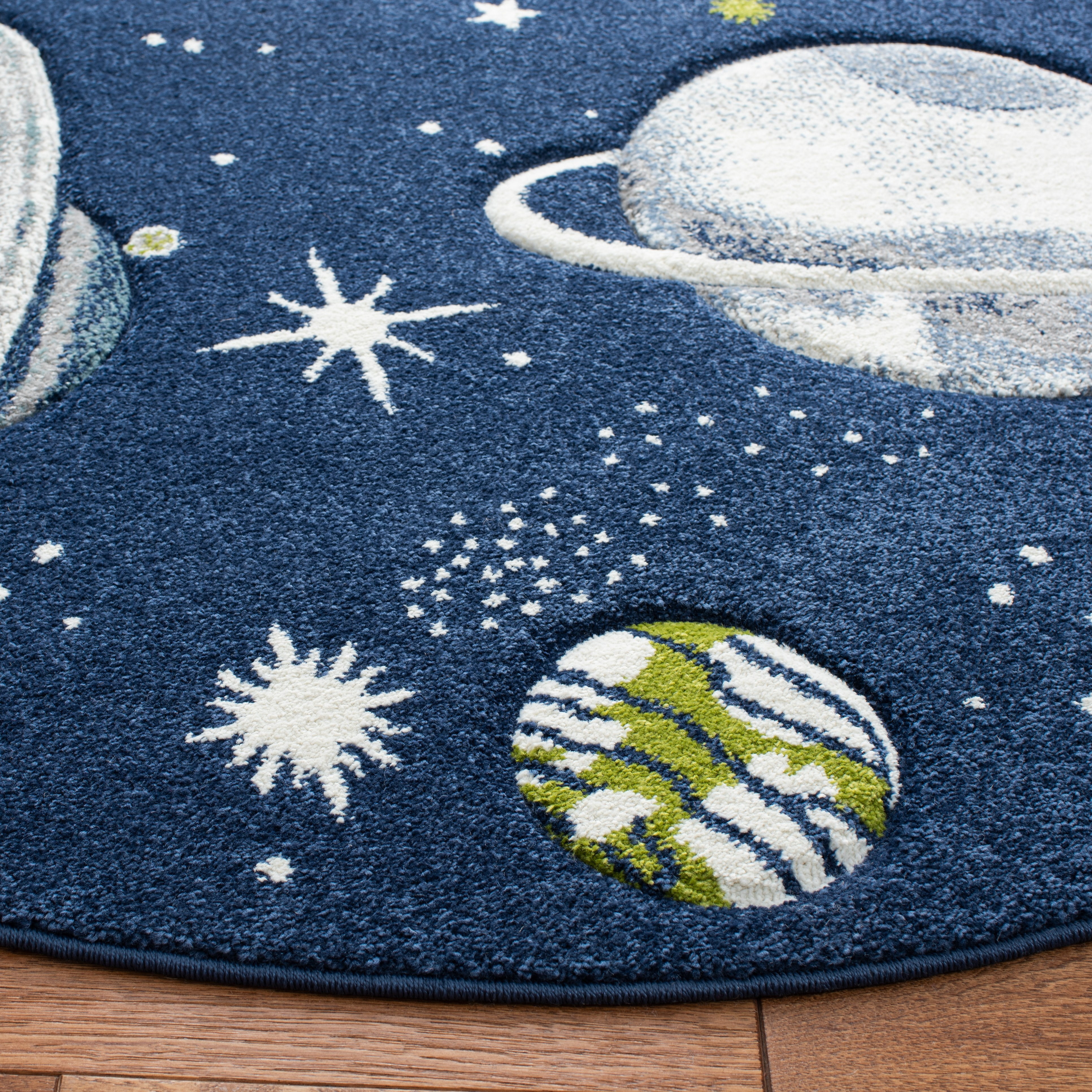 SAFAVIEH Carousel Kids World of Planets Area Rug, Navy/Ivory, 6'7" x 6'7" Round