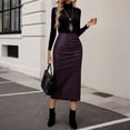 thumbnail image 4 of LWavelet Satin Ruched Pencil Midi Skirt Women Elegant Evening Party Stylish Versatile Bottoms Dark Purple L, 4 of 8