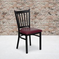 BizChair 2 Pack Black Vertical Back Metal Restaurant Chair - Burgundy Vinyl Seat
