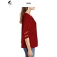 thumbnail image 5 of PULLIMORE Womens Casual V Neck Blouse Plus Size Bell Sleeve Mesh Panel Shirt Tops (M, Wine Red), 5 of 9