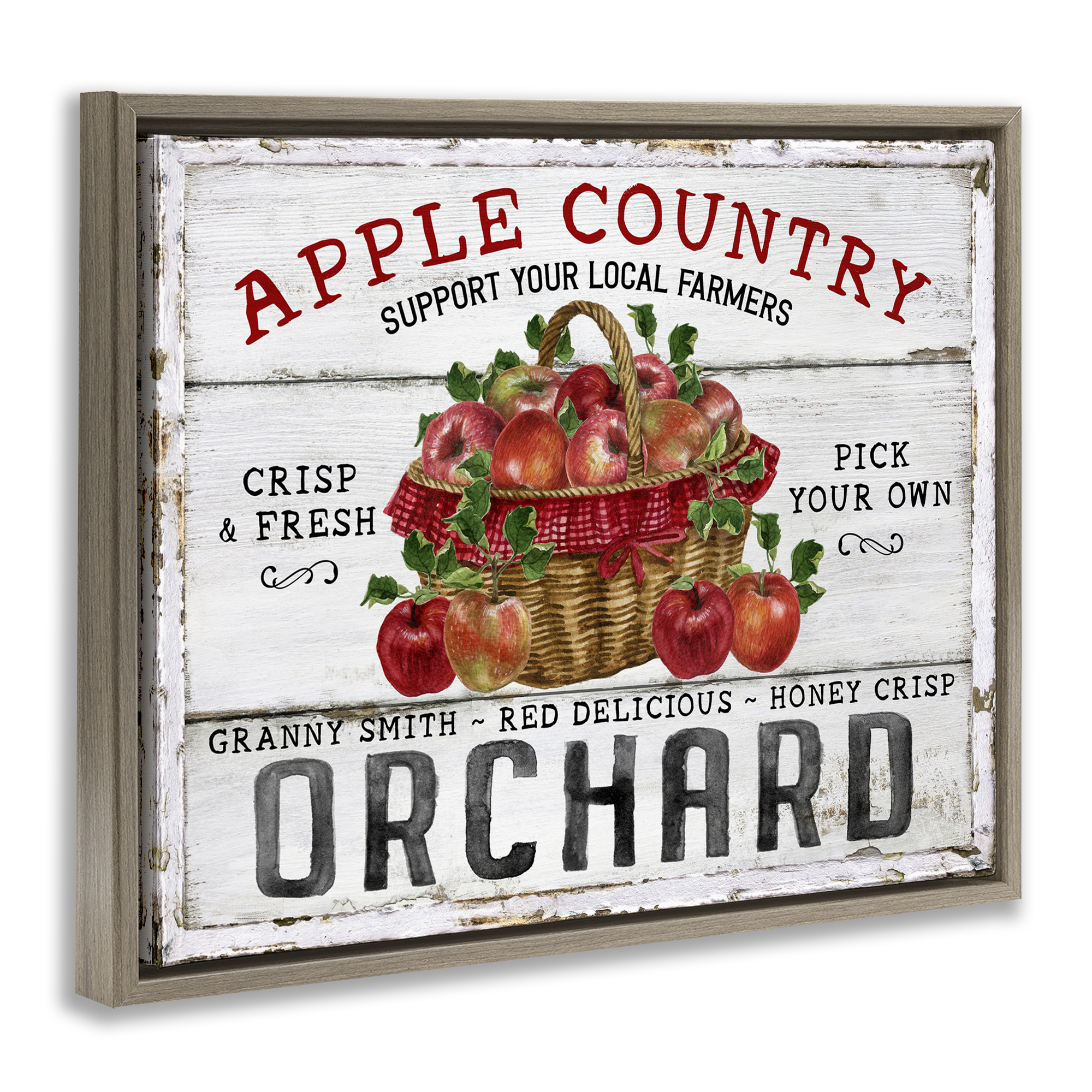Stupell Industries Rustic Apple Orchard Holiday Painting Brown Floater Framed Canvas Art Prints Wall Art, 31 x 25