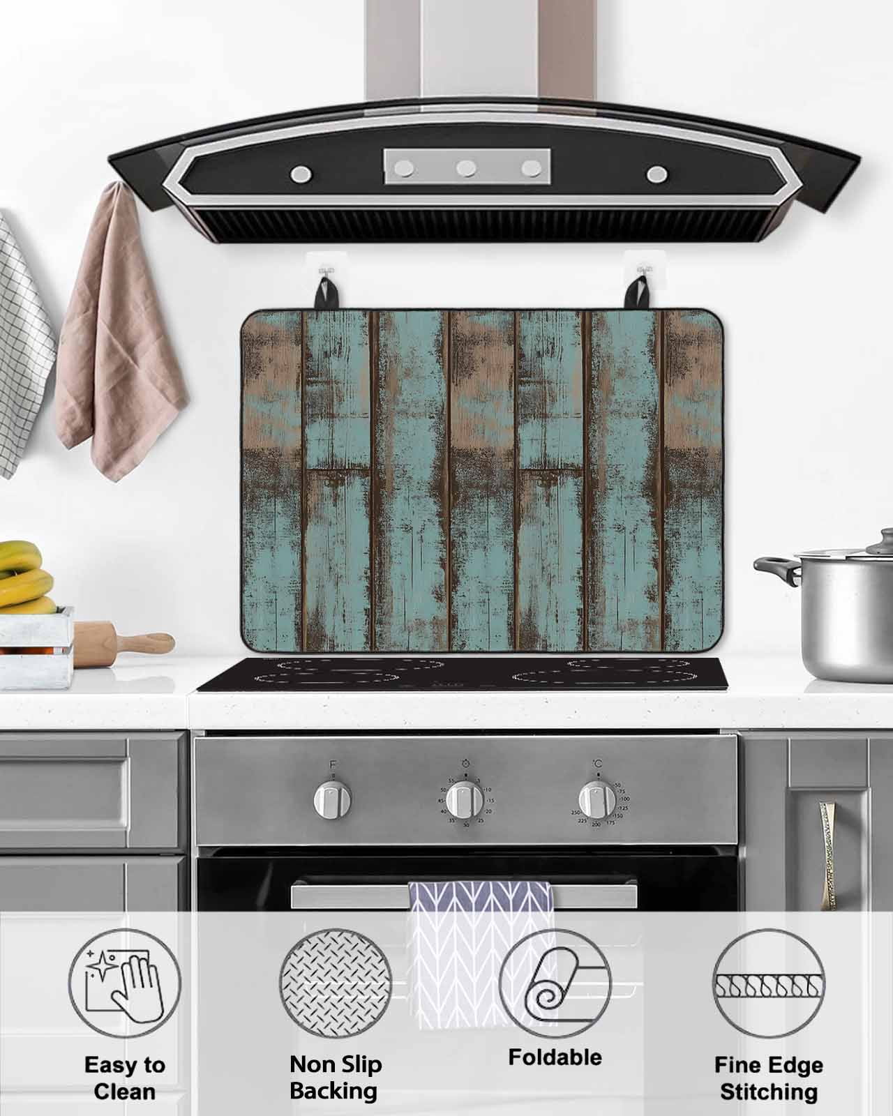 nqOlkjepod Large Induction Cooktop Protector Mat 24"x21", Retro Wooden Grain Stove Top Covers for Electric Stove, Farmhouse Vintage Gradient Texture Stove Burner Cover Mats, Glass Top Stove Cover