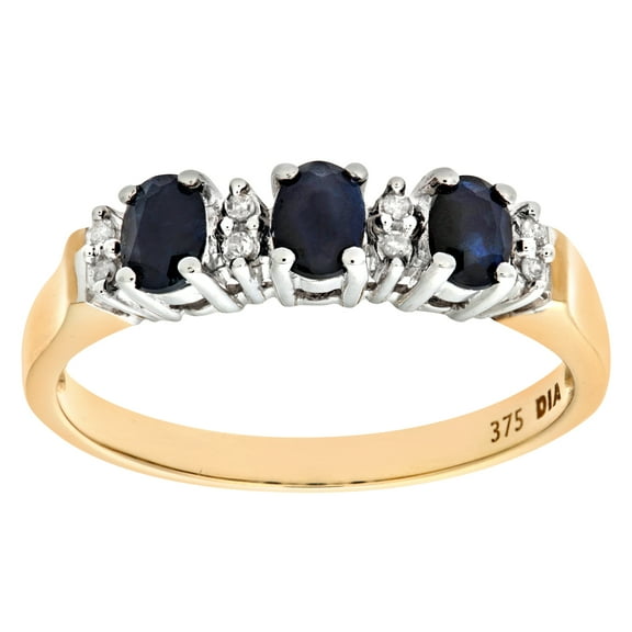 9ct Gold Jewelco London Diamond Oval 0.86ct Sapphire Trilogy Eternity Ring 2mm