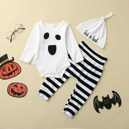 

Kayannuo Clearance Toddler Baby Kids Girl Boy Halloween Set Romper Tops Striped Pants Outfits Christmas Gifts