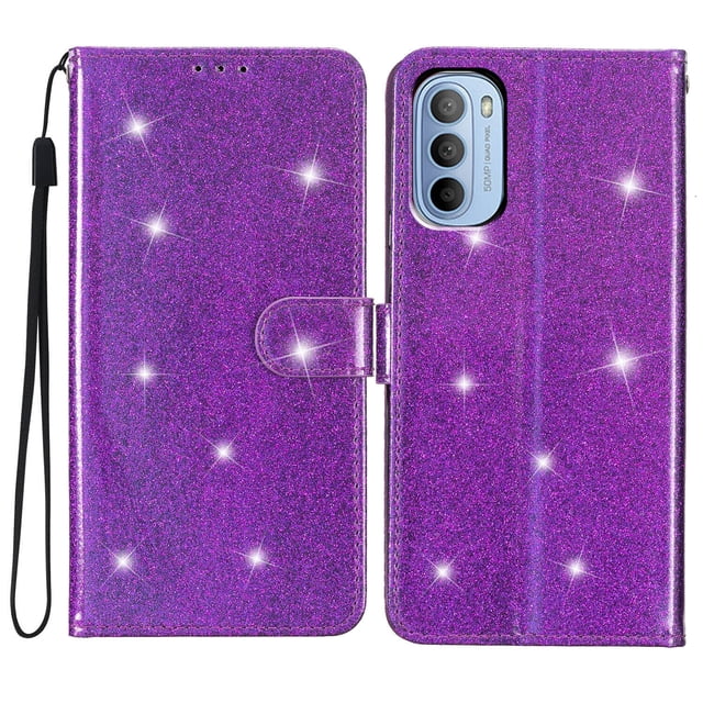 Compatible with Motorola Moto G82/ G52 Sparkling Glitter Wallet Case with Card Pocket Flip Cover