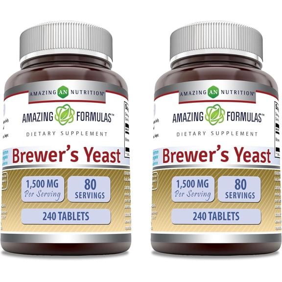 Amazing Formulas Brewer's Yeast 1500mg Per Serving 240 Tablets Supplement | Non-GMO | Gluten Free | Pack of 2