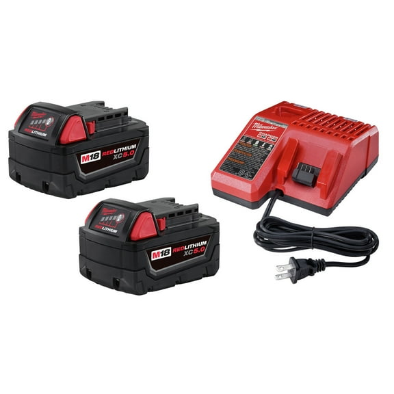 Milwaukee 48-59-1850P M18 REDLITHIUM XC 5 Ah Lithium-Ion Battery (2-Pack) and M18/M12 Charger Kit
