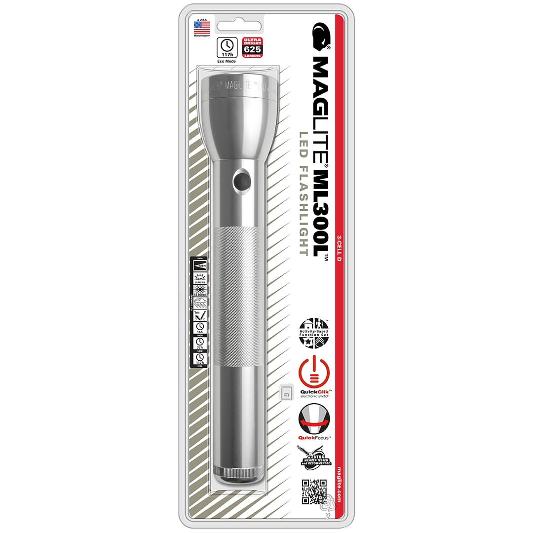 MAGLITE 3 CELL D  ML300L LED FLASHLIGHT SILVER-BLISTER PACK