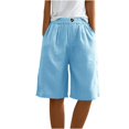 thumbnail image 4 of FUNUONY Hot Sale!! Bermuda Shorts for Women Wide Leg Linen Knee Length Summer Casual Long Shorts Loose High Waisted Short With Pockets Loose Fit Elastic Waist Knee Length Cosy Casual Beach Shorts, 4 of 6
