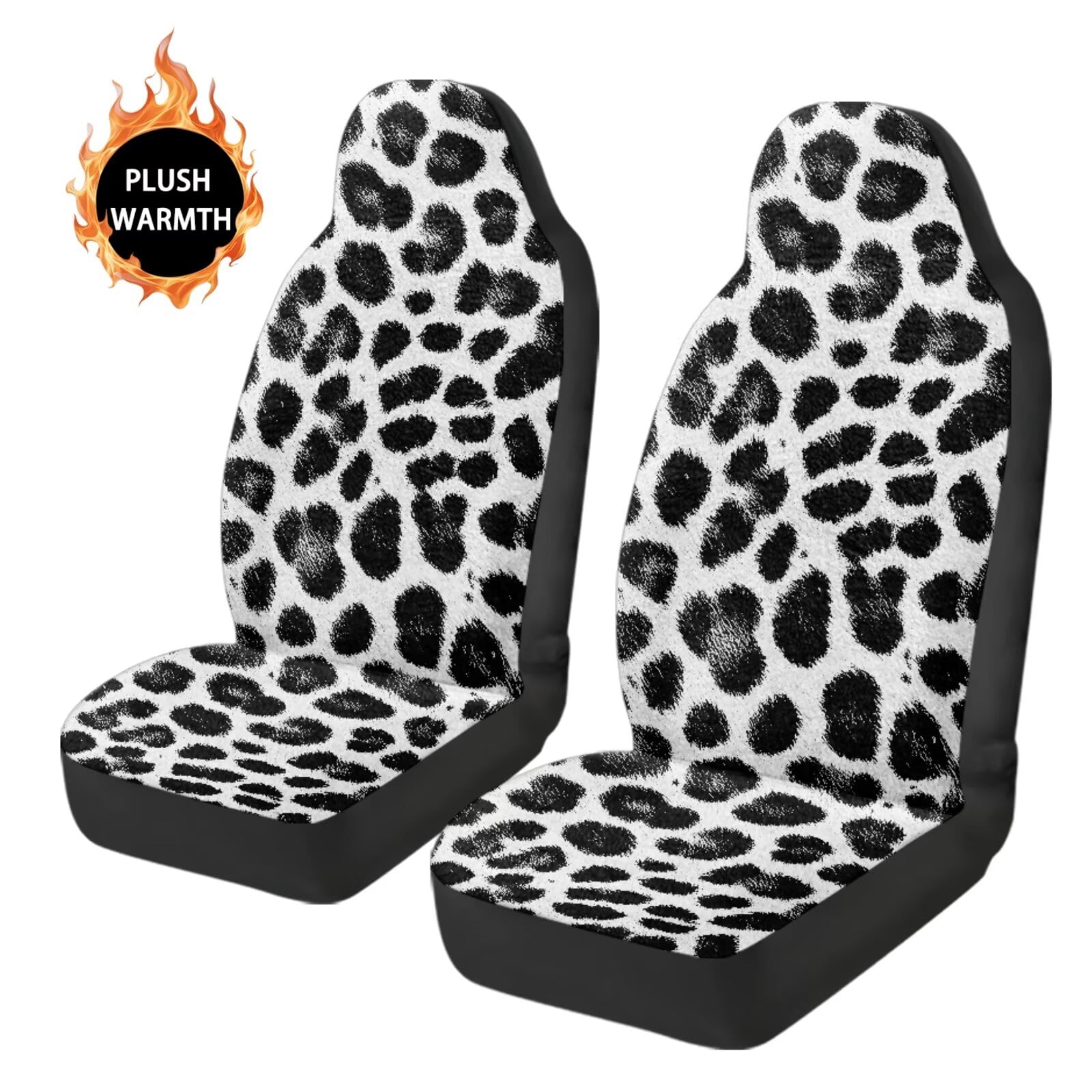 Uorisanigo Car Seat Cover Front for Cars, Soft Plush Black and White Leopard Print Auto Seat Cover 2 Packs, Car Accessories for All Season Protection of Your Seats
