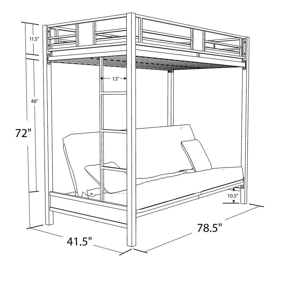 DHP Silver Screen Twin Over Futon Metal Bunk Bed, Silver/Black