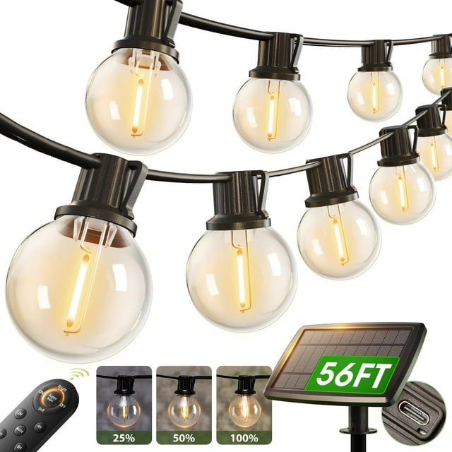 Cadena de luces solares Addlon de 56 pies, 27 bombillas G40, control remoto