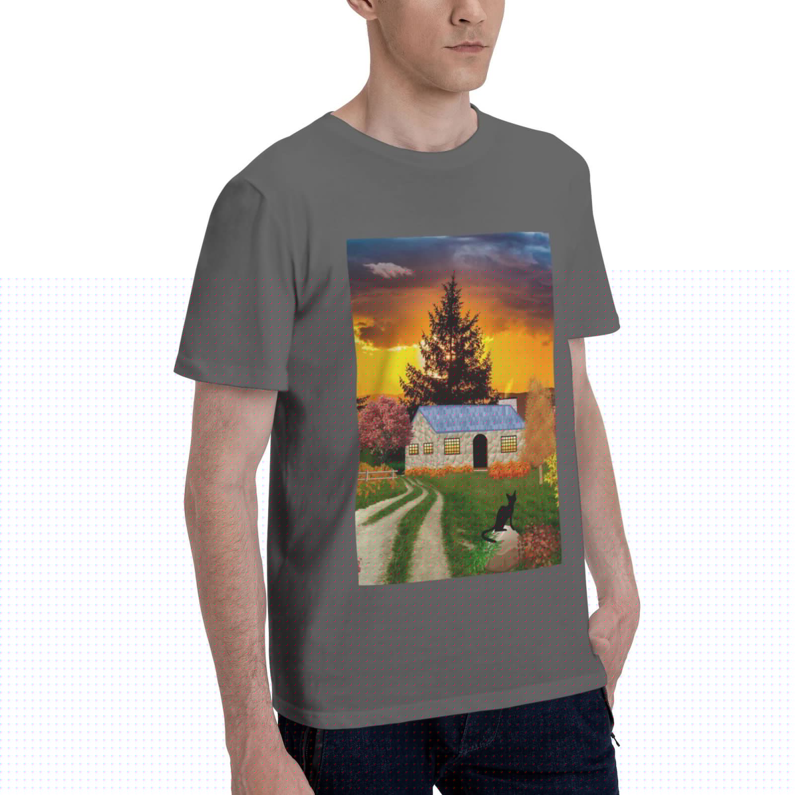 thumbnail image 2 of Bingfone Fall Village Scenery Men'S Loose Fit Short-Sleeve Pocket T-Shirt, 2 of 7