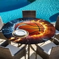 thumbnail image 6 of Basketball Round Tablecloth, Fitted Table Cover with Elastic for 36"-44" Round Tables, Splashing Blue Red Water Fire Table Cloth Outdoor Indoor Dinning Party Waterproof Tablecloths, 6 of 7